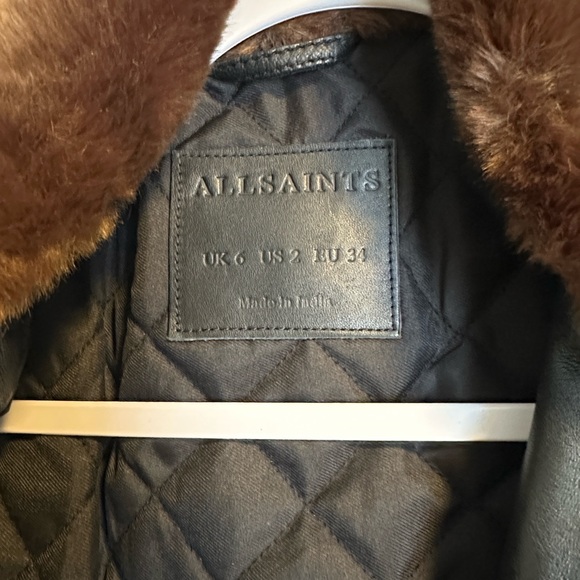 ALLSAINTS Rigby Lux Faux-Fur Trim Leather Biker Jacket - Picture 3 of 4